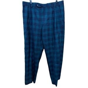 Paul Frederick 100% Wool Pants Mens 36R (36x30) Blackwatch Plaid‎ Pleated EUC